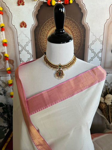 Handwoven Mangalgiri Cotton Saree | White | Gold Zari | Handwoven | Ships from California